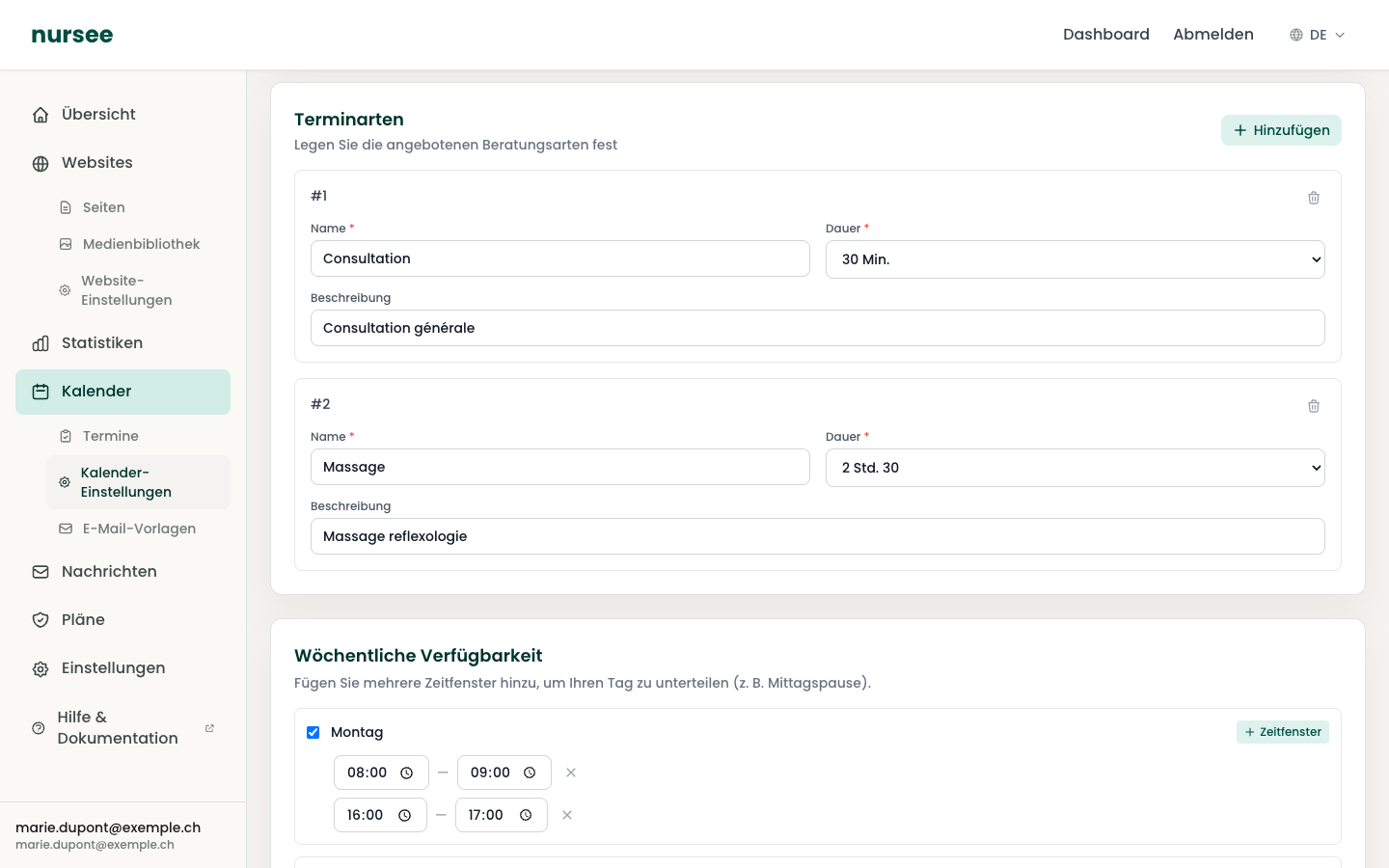 Der Abschnitt Terminarten: ein numerierter Kasten pro Art