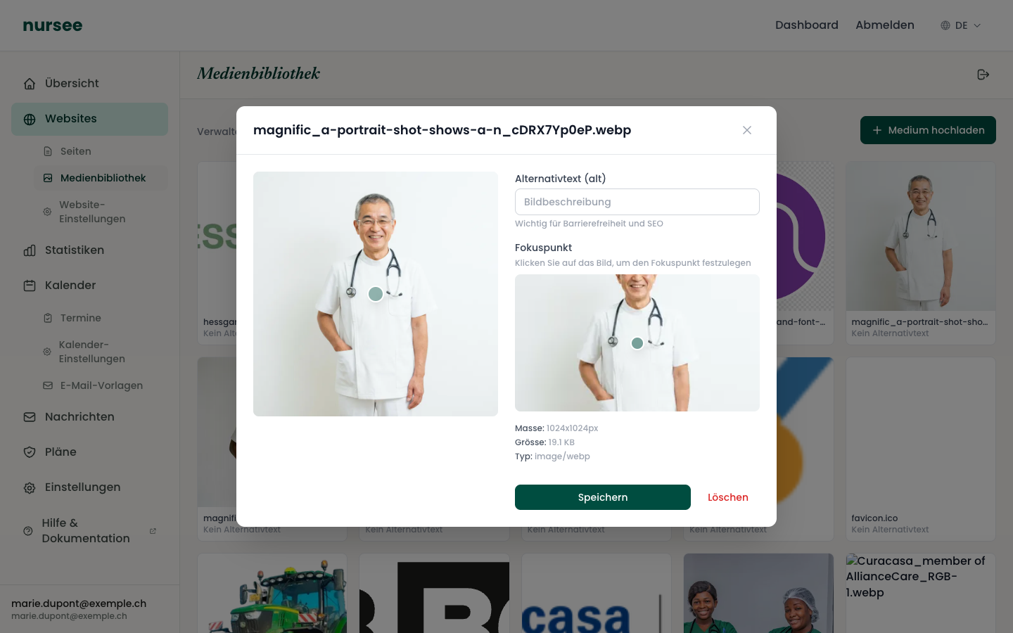 Die Karte eines Bildes: Alternativtext rechts, Fokuspunkt darunter