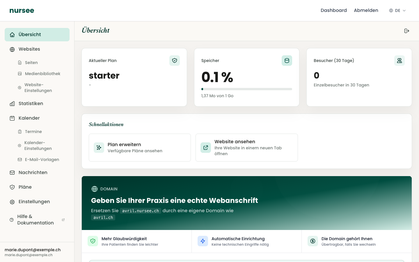 Ihr persönlicher Bereich: das Menü links führt zu allen Rubriken