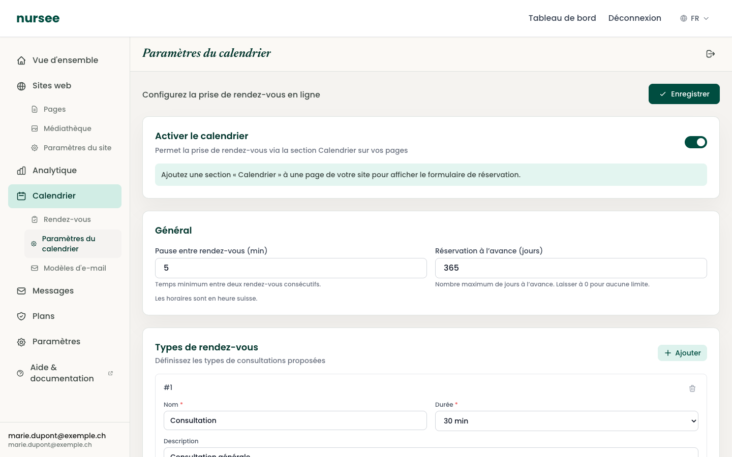 The enable switch, and the general settings just below