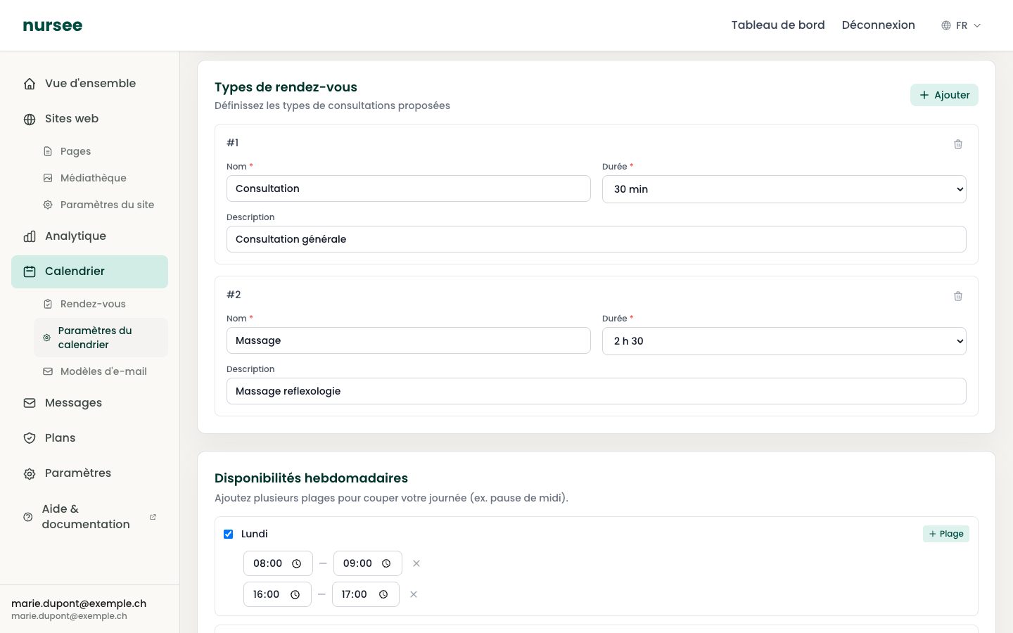 The Appointment types section: one numbered box per type