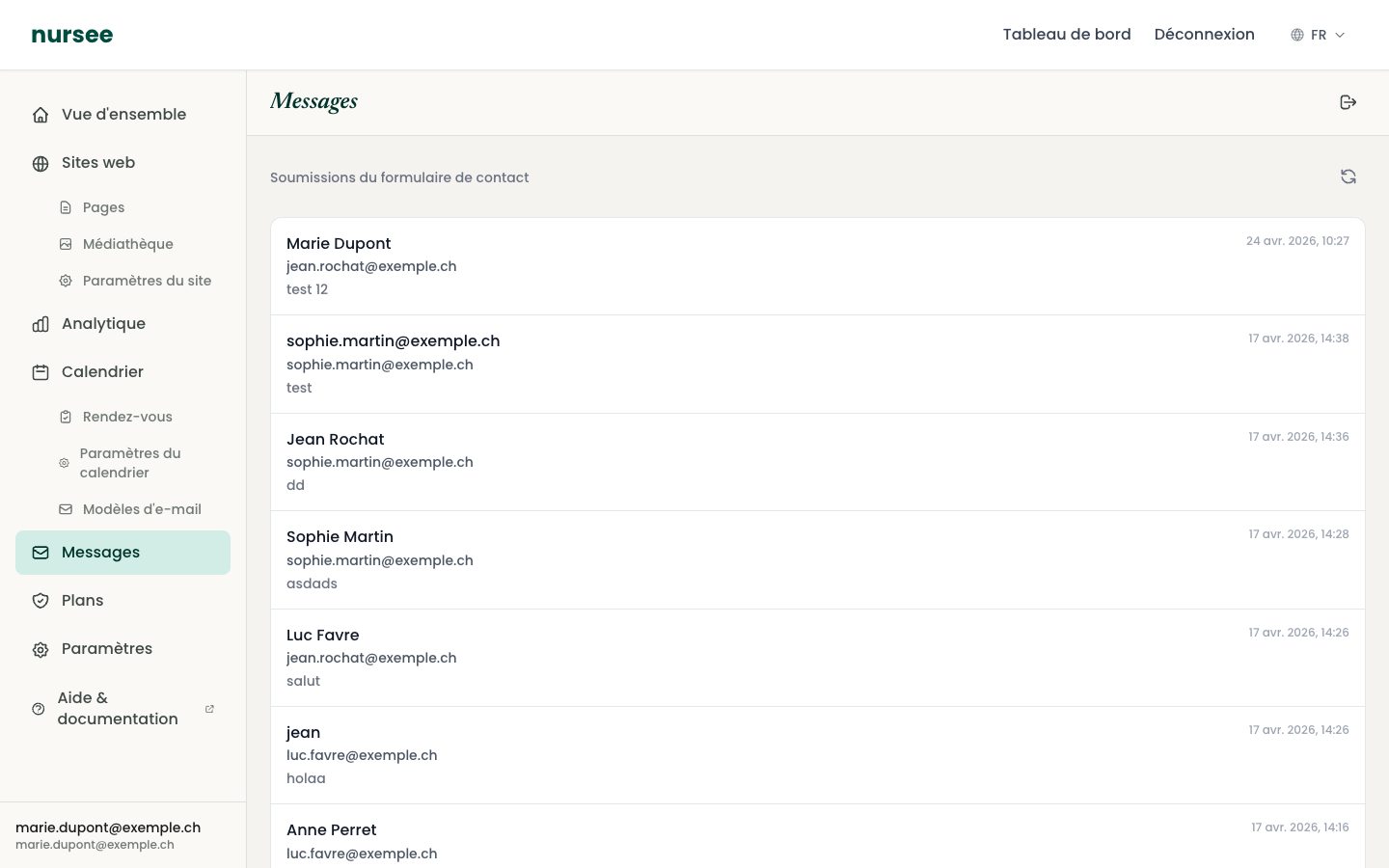 The list of messages received