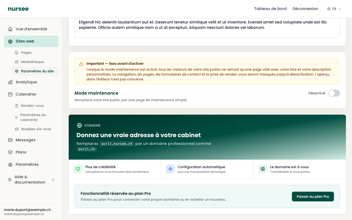 The Maintenance mode section, with its warning