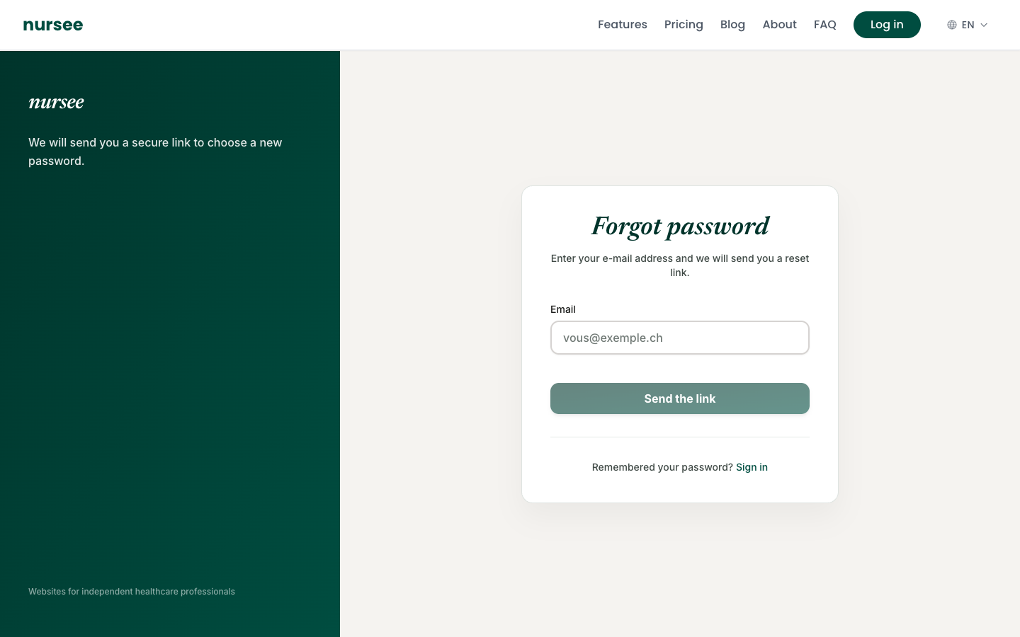 The « Forgot your password » page: give your address, we send a link
