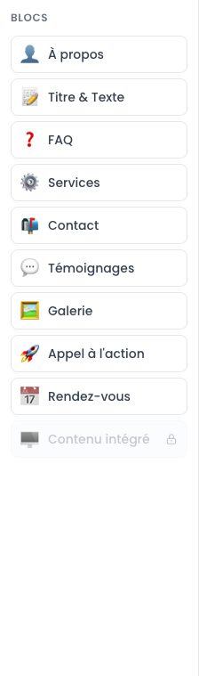 The list of blocks, on the left of the editor