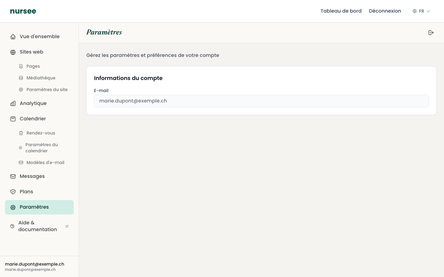 The Account settings page