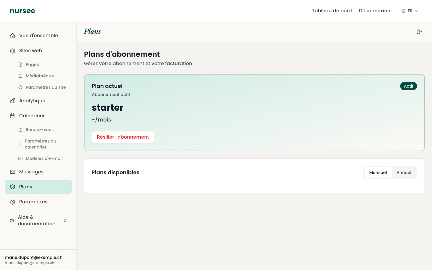 The Plans page: your current plan and the available plans