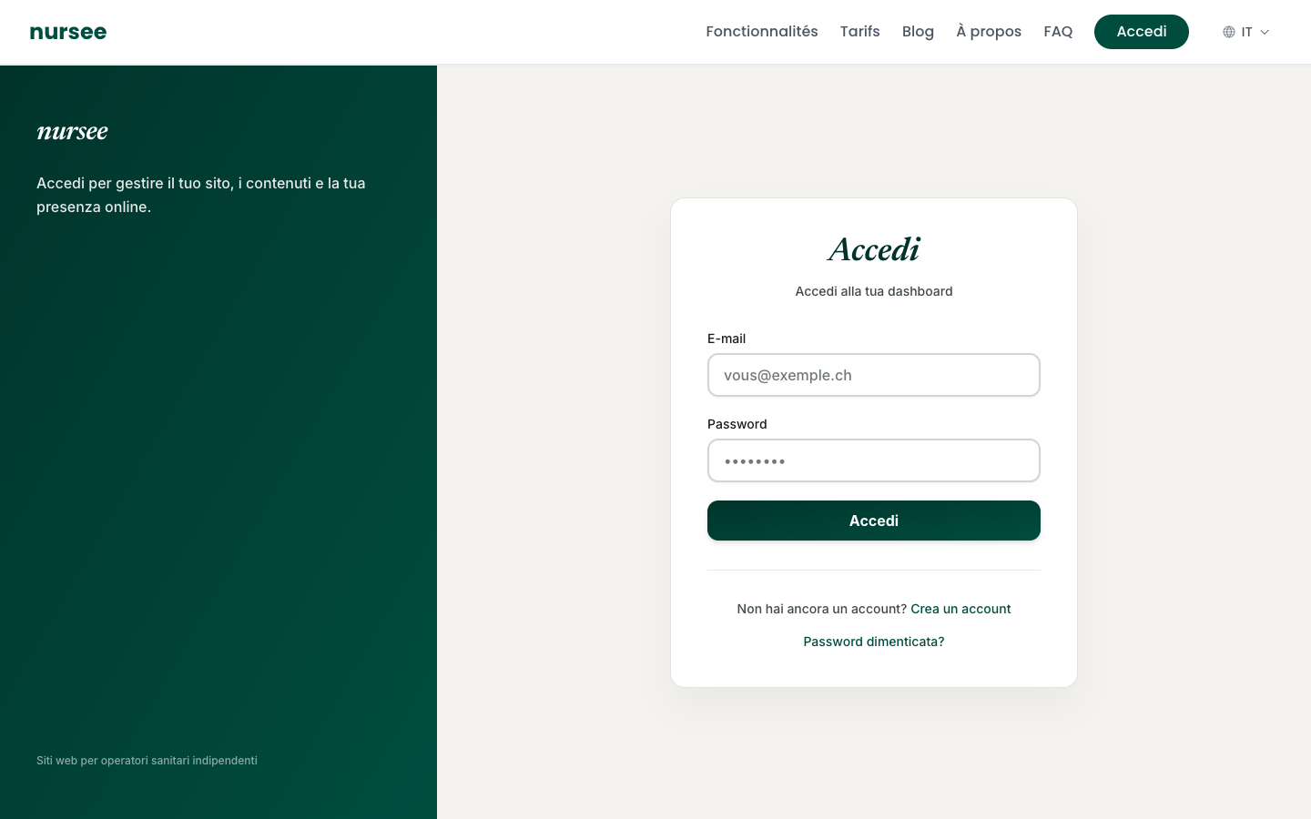 La schermata di accesso: la tua e-mail, la tua password, poi « Accedi »