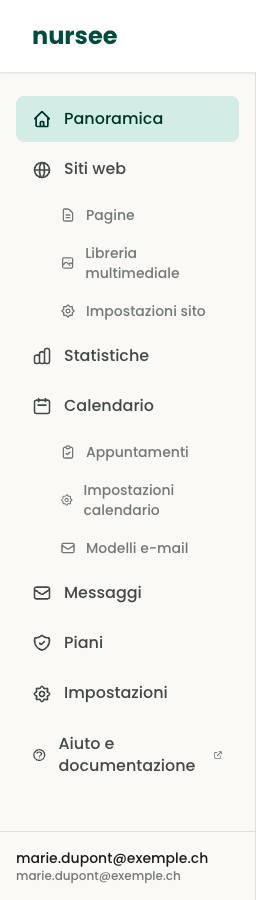 Il menu di sinistra: tutte le sezioni della tua area