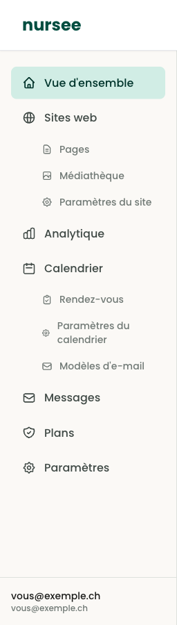 Le menu de gauche : toutes les rubriques de votre espace