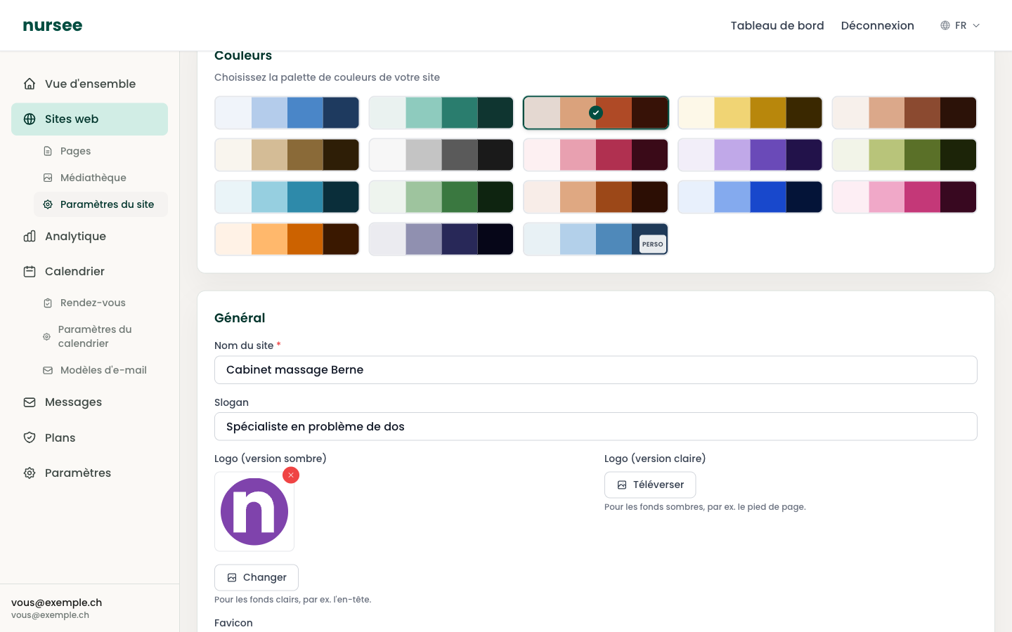 La section Couleurs : chaque bande est une palette complète