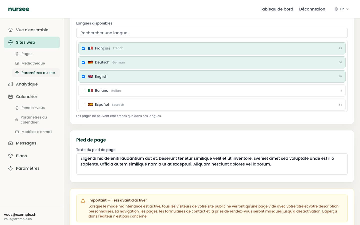 La section Pied de page
